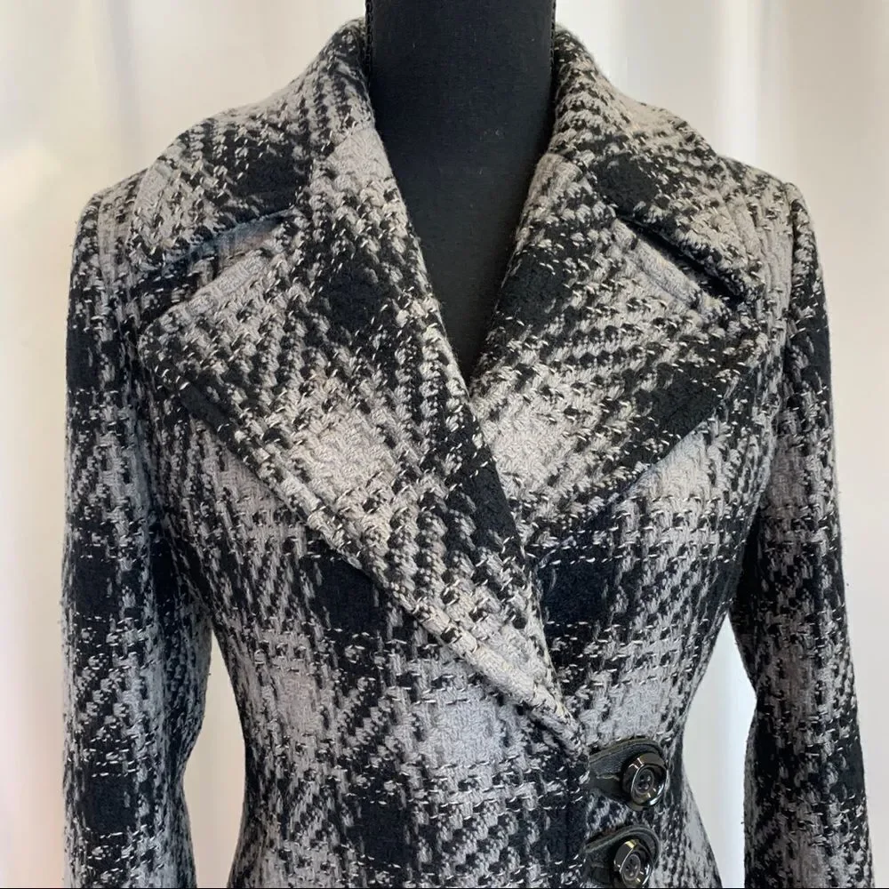 RW & CO Black and gray wool plaid check fall winter coat Sz S